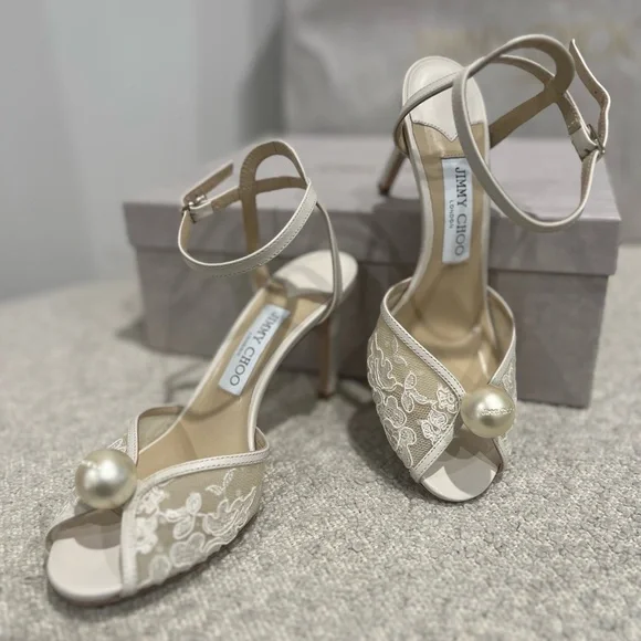 Jimmy Choo Cream Lace Heels - Picture 12 of 13